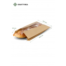 Пакет Саше, крафт бурий, 170х50х340, 40г/м2, окно 50 (1000шт)