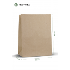 Купить пакет бумажный с прямоугольным дном крафт бурый 260х150х350 90 г/м2 200 шт. | Крафтинка