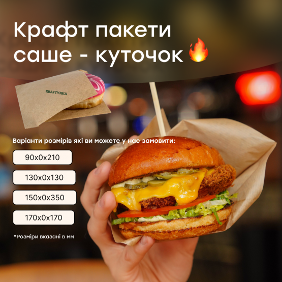 Кутик,крафтовий для бургера, 90х0х210, 40г/м2 (2000шт)