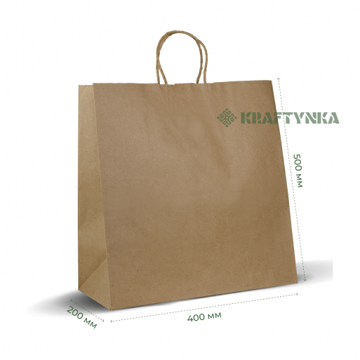 Крафт пакет з крученими ручками  400х200х500 110г/м2 100шт. | Крафтинка