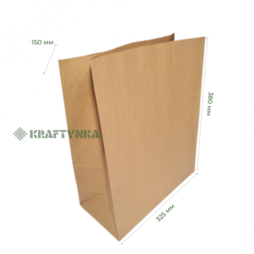 Пакет з прямокутним .дном крафтовий . Розмір: 325х150х380, 80г